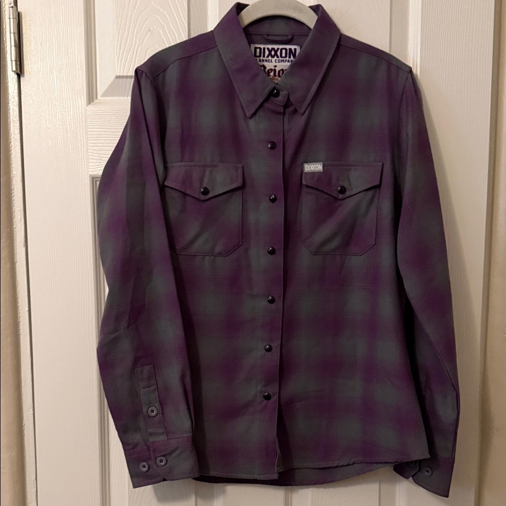 DIXXON Women's Purple and Grey “Reign” Button Down flannel Shirt